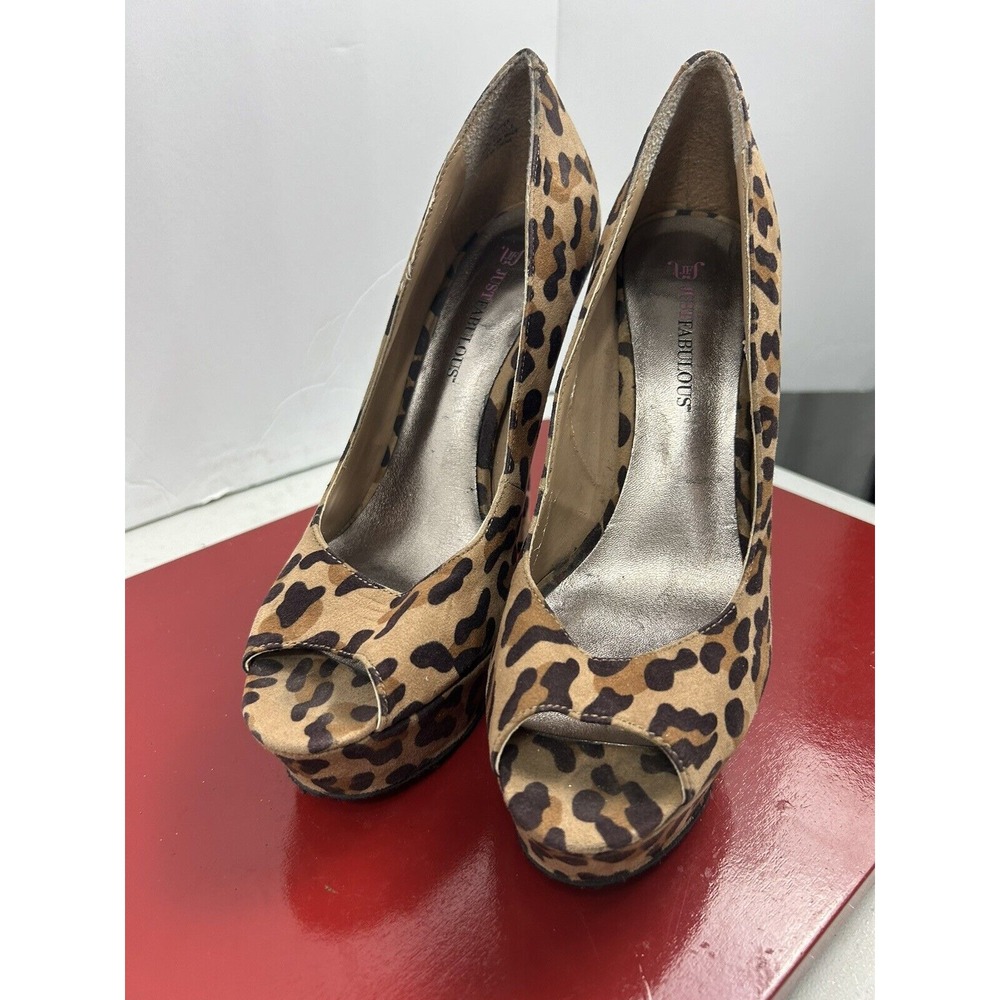 Just Fabulous Size 8.5 Leopard Print Slip On Peep Toe Platform Pumps MobWife